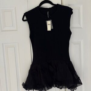 Anthropologie Black Tank Top with embellished ruffle NWT